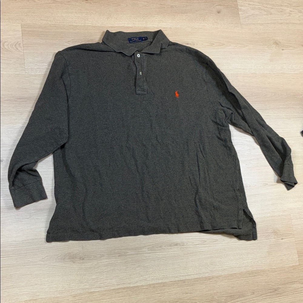 Polo Ralph Lauren Men's Sage Green/Gray Polo Shirt Orange Logo Long Sleeve 2XBig
